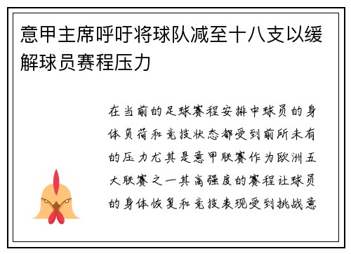 意甲主席呼吁将球队减至十八支以缓解球员赛程压力